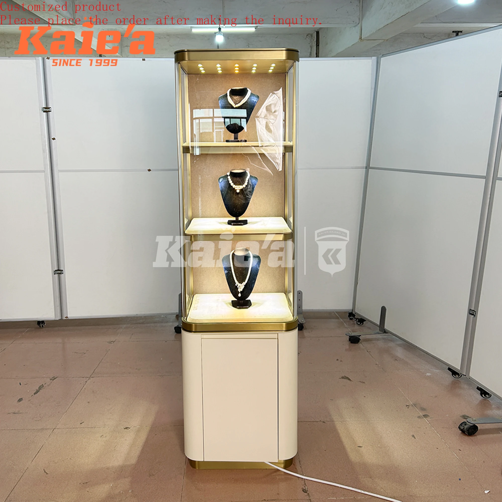 

Luxury High End Jewelry Store Display Cabinets Display Metal Stainless Steel Jewelry Tall Cabinet Custom Marble Jewelry Showcase