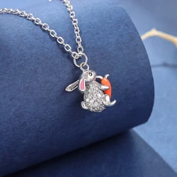 New Fashion Crystal Cute Rabbit Radish 925 Sterling Silver Zodiac Animal Pendant Necklaces XL291