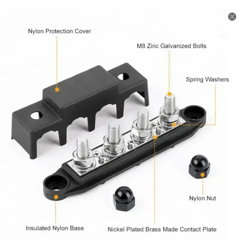 Dc 48v 250a 4 Terminal Studs Busbar Powerterminal Block M8 M10 High Current Wiring Stud Battery Junction Block for RV Ship Car