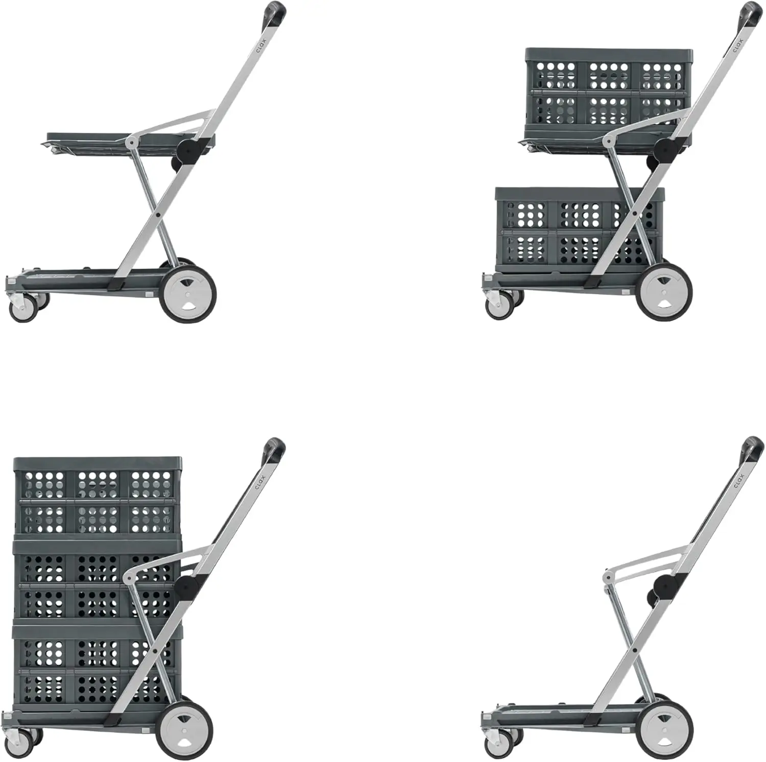 Collapsible Multi-Use Folding Trolley with Storage Crate, Sturdy Aluminum Frame, Grey Color