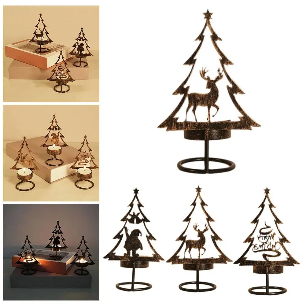 2025 Christmas Candle Holder Metal Iron Santa Claus Ornament Candlestick New Table Tree-shaped Decorations Year Desktop Hap A8n9