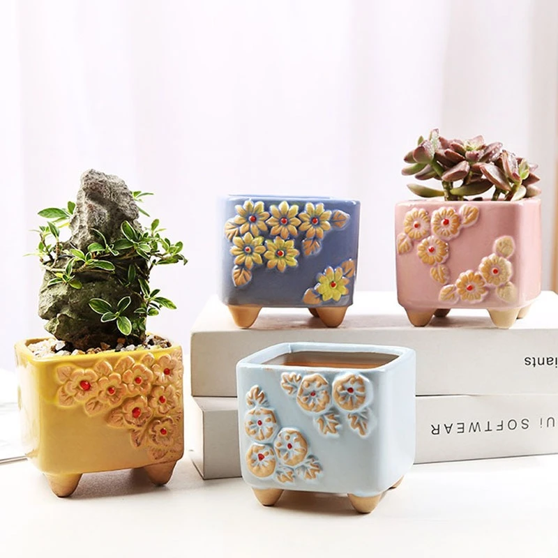 Cute Cartoon Korean Style Succulent Planter Simple Fresh Design Super Lovely Ceramic Breathable Flower Pot for Home Decoration