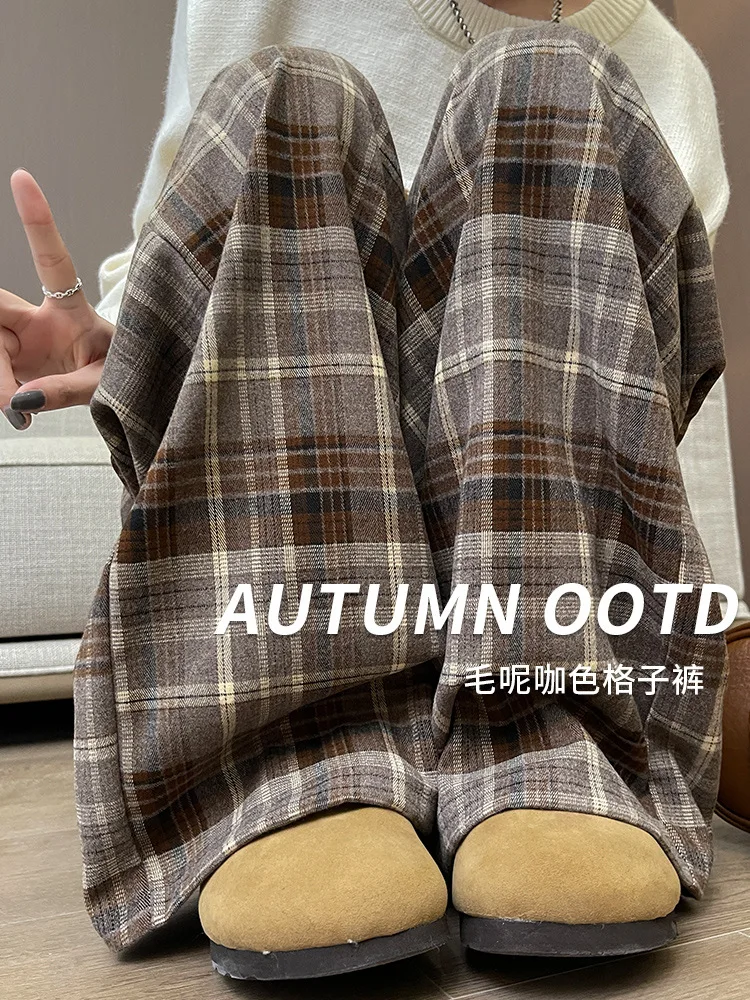 بنطال ذو قصة أرجل واسعة من الكتان للنساء للربيع Preppy Girl مناسب للكلية والشباب قابل للتنفس وأربطة مشروط مطوي وشاحات ناعمة #2