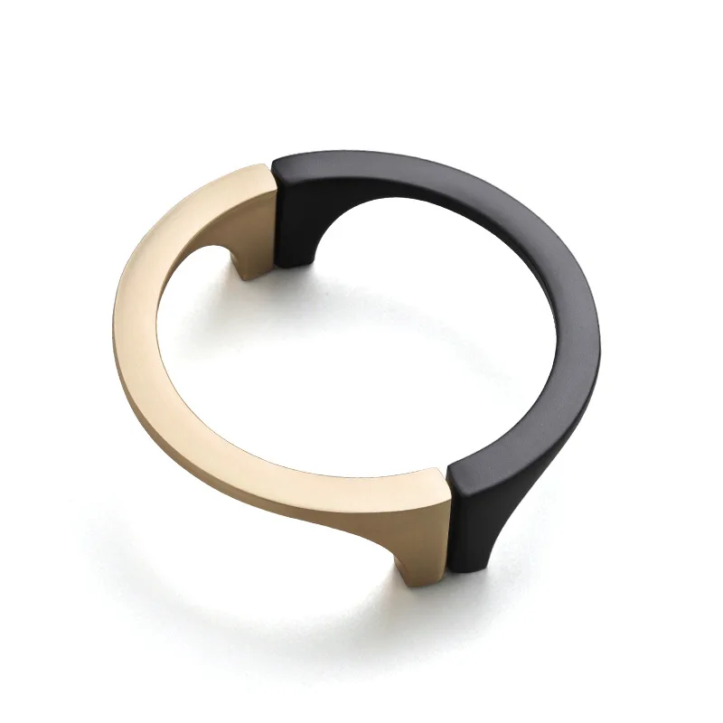 Zinc Alloy Half-Round Pull Handles Black & Gold Modern  for Bathroom Drawer Vanity Nightstand Cabinet Furniture Hardware Handle