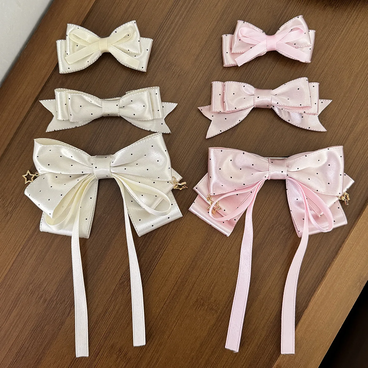 Women's Hair Clips Korean Ribbon Polka Dot Star Bow Sweet Kawaii Princess Barrettes Headwear Fashion Versatile Hair Accessories