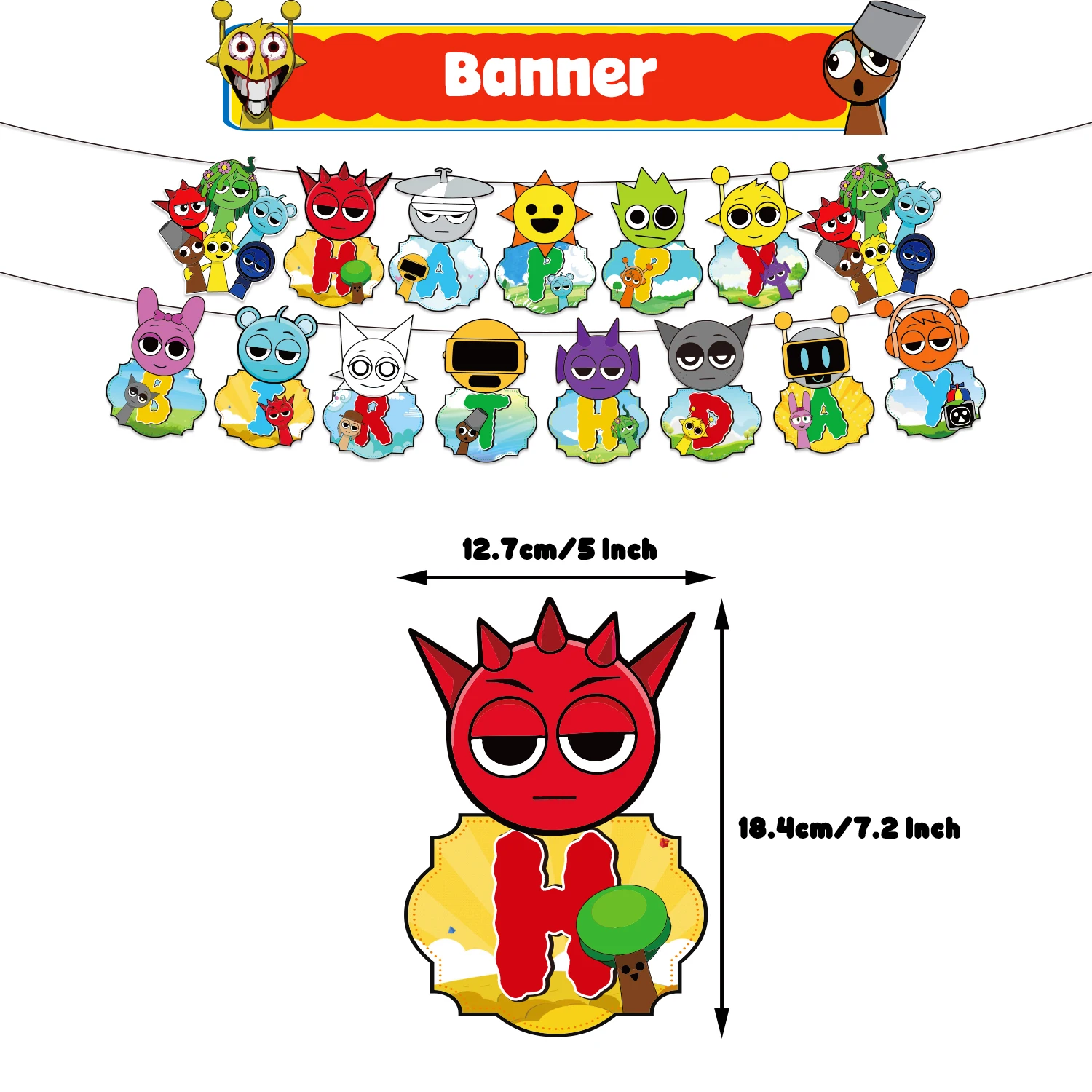 Incrediboxed SPRUNKIs Party Accessories Background Game Happy Birthday Decorations Banner Balloon Cake Topper Gift Poster Supply