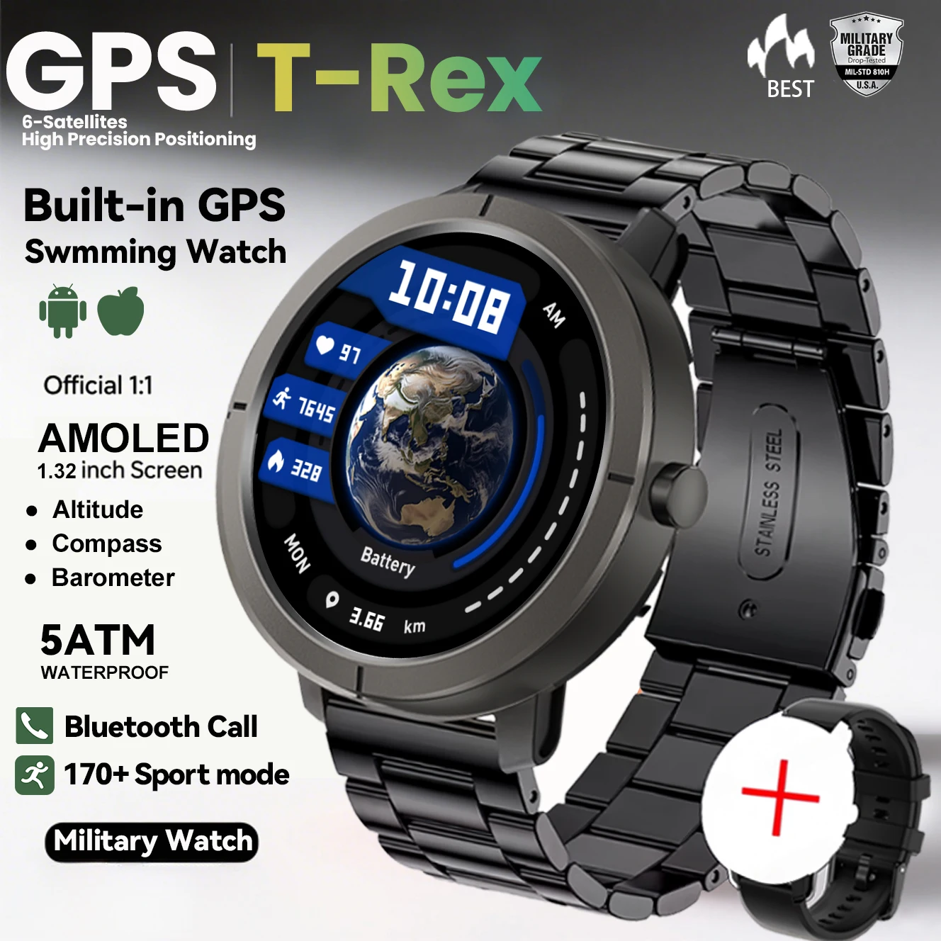 Professional Men's GPS Sports Smart Watch Outdoor RIDE Run Swim Tracker with Compass Altimeter 5ATM Waterproof Fitness Bracelet