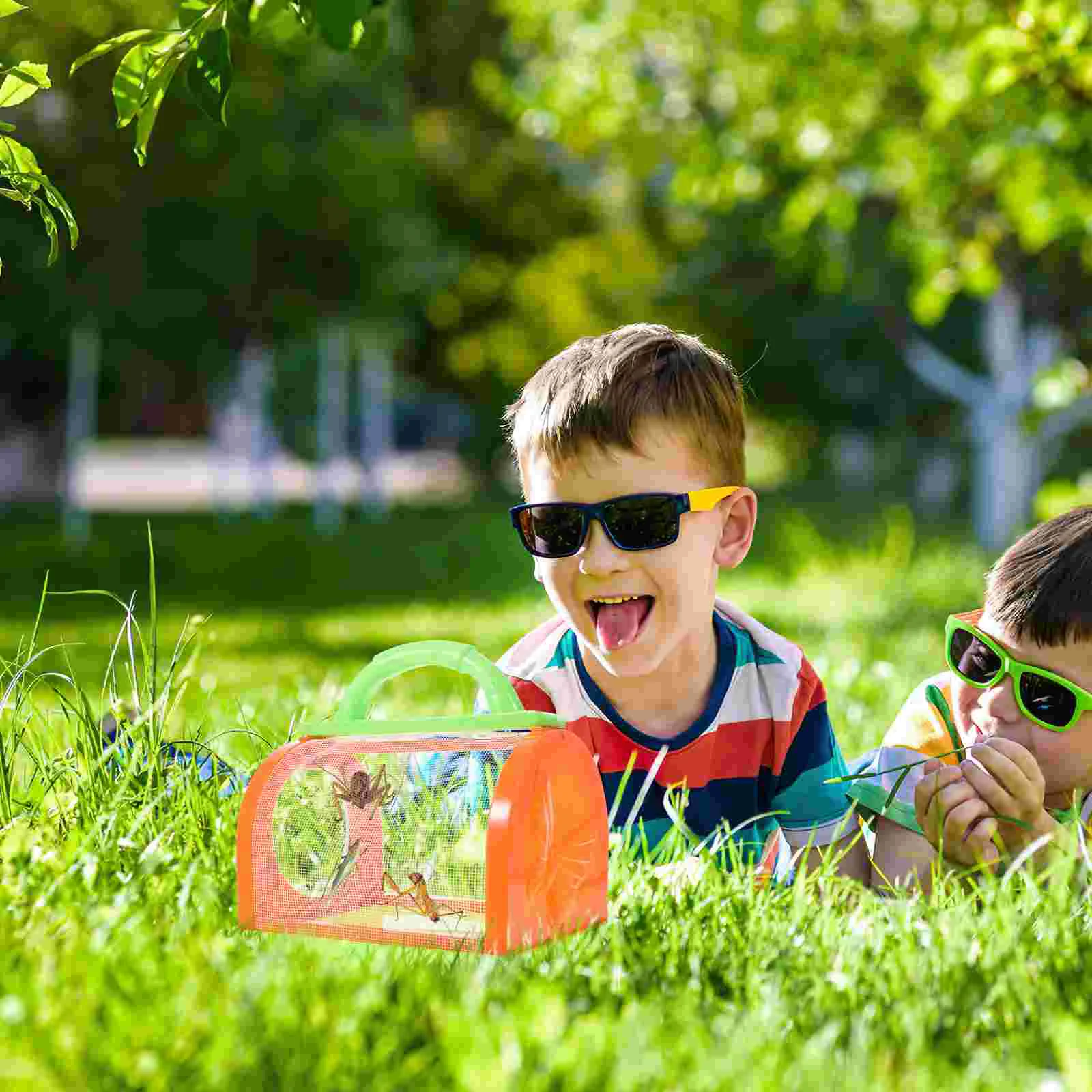   Crianças gaiola de insetos portátil casa de insetos com alça caixa de insetos brinquedo crianças kit de estudo de biologia ao ar livre playset educação