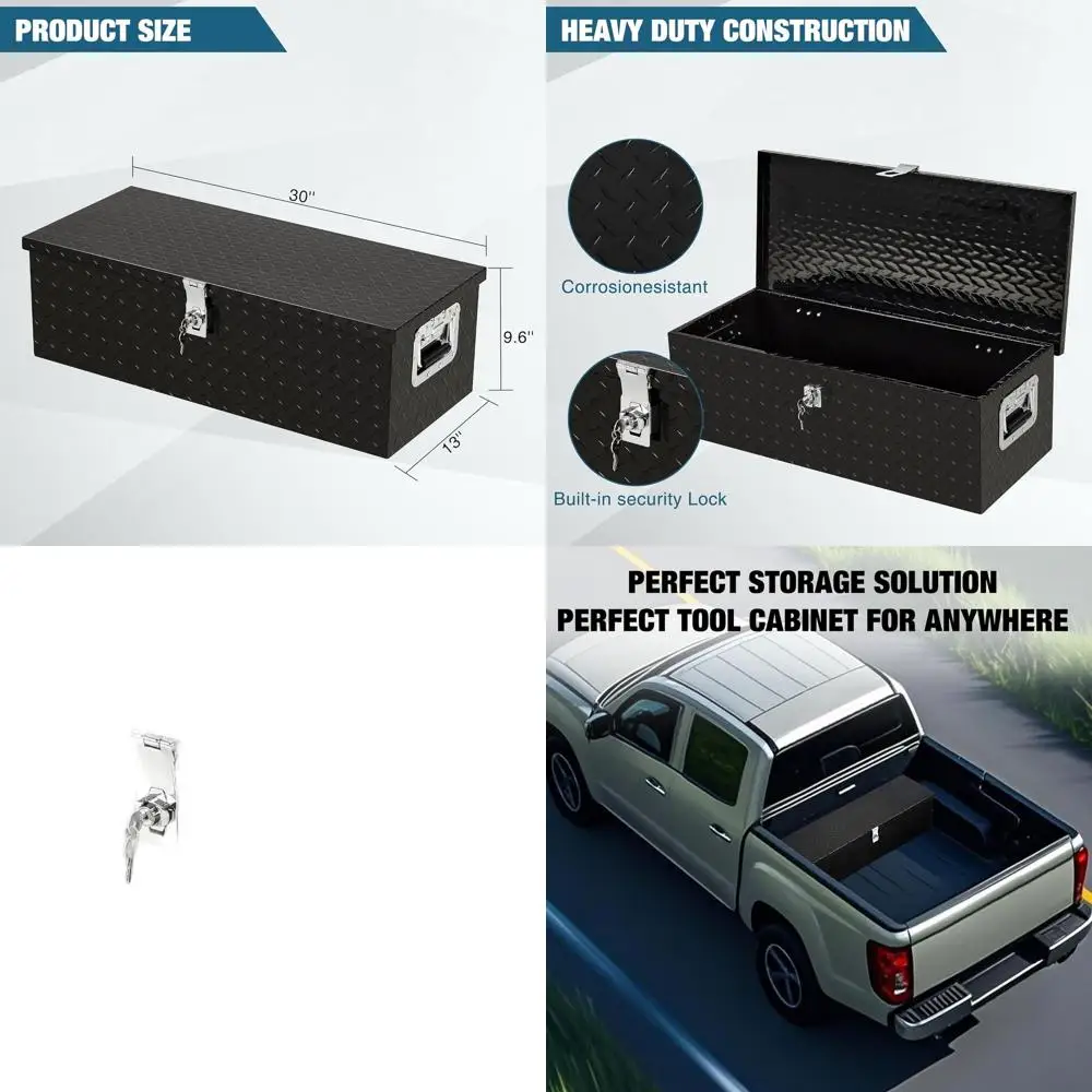 

30 Heavy-Duty Aluminum Truck Toolbox, Lockable Under-Seat Storage, Weatherproof Organizer for Pickups, SUVs, and Vans