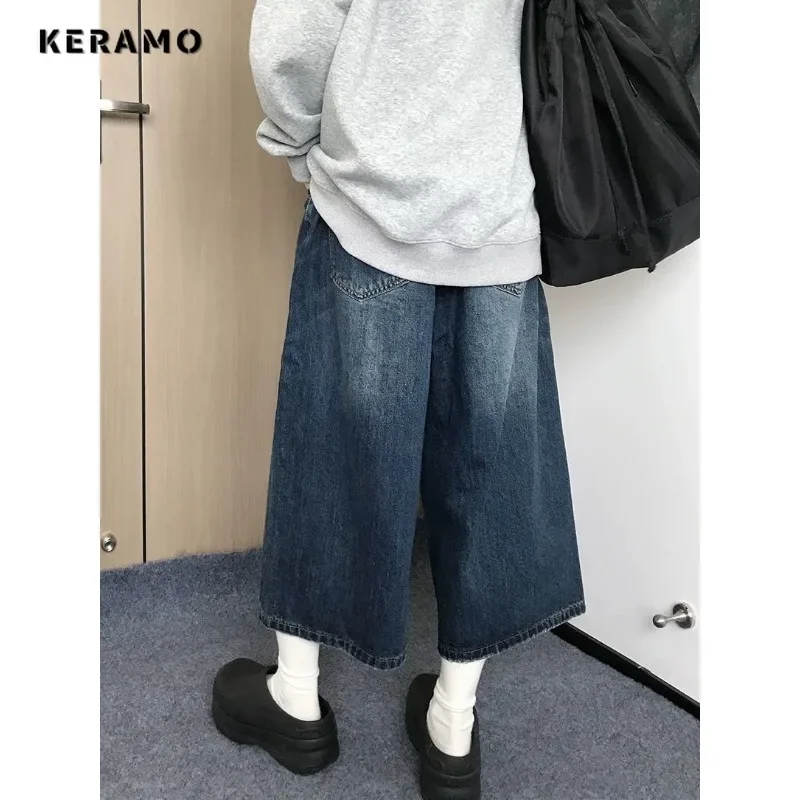 American Retro High Waist Mid Long Jeans Pockets 2024 Summer Y2K Grunge Hip-hop Shorts Women's Casual Street Washed Denim Shorts