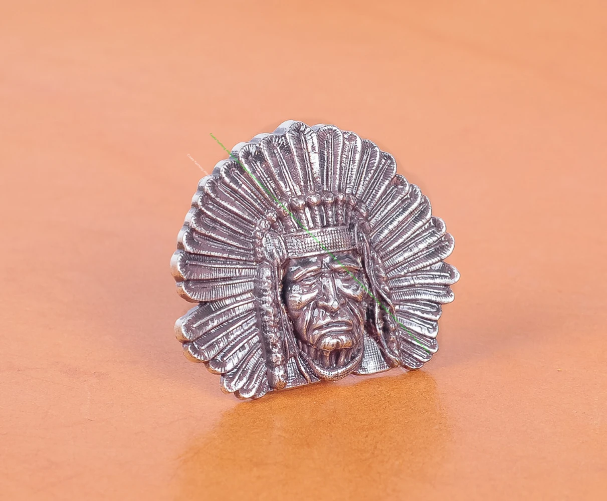 

5PC 40*34MM ANTIQUE SILVER INDIAN CHIEF HEAD LEATHER CRAFT BUTTON DECORATION BELT PURSE SCREW BACK