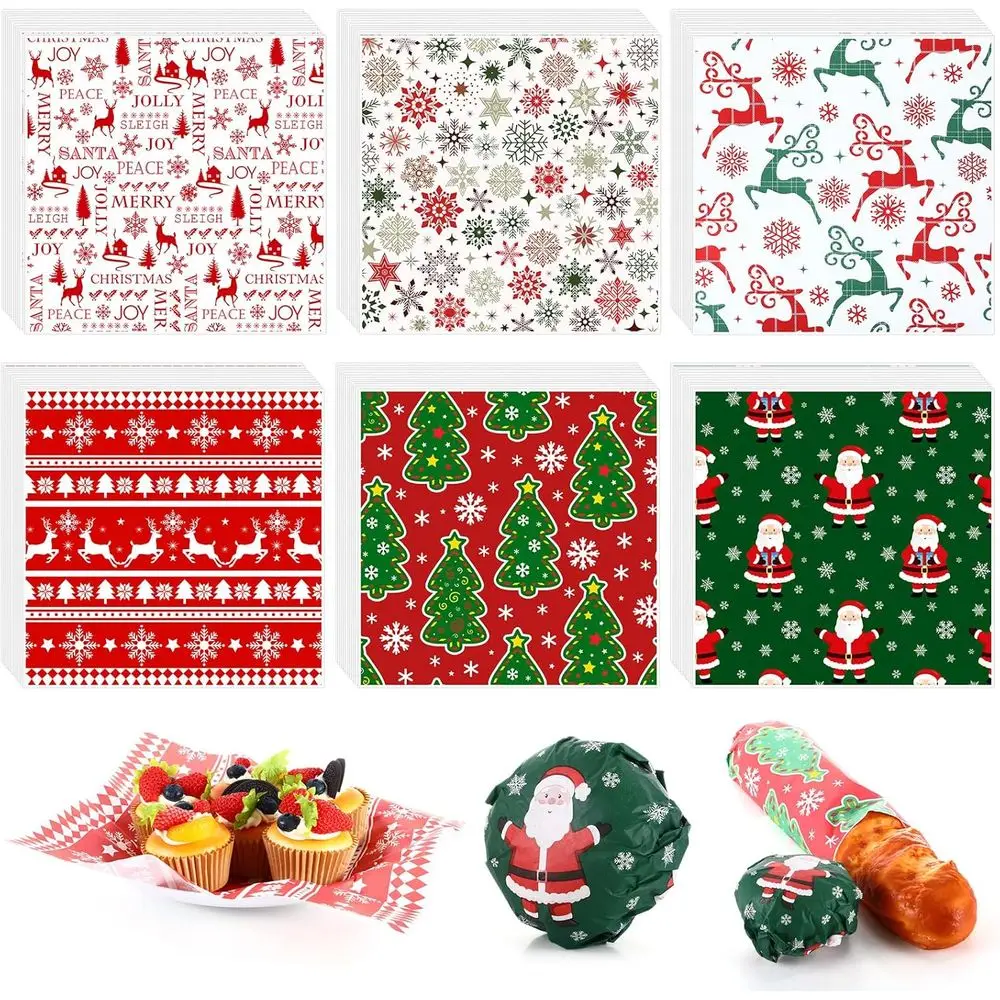 

12x12 Inch Christmas Elk Wax Paper Sheets - 600 Pcs for Kitchen, Restaurant, Baking, and Food Basket Liners