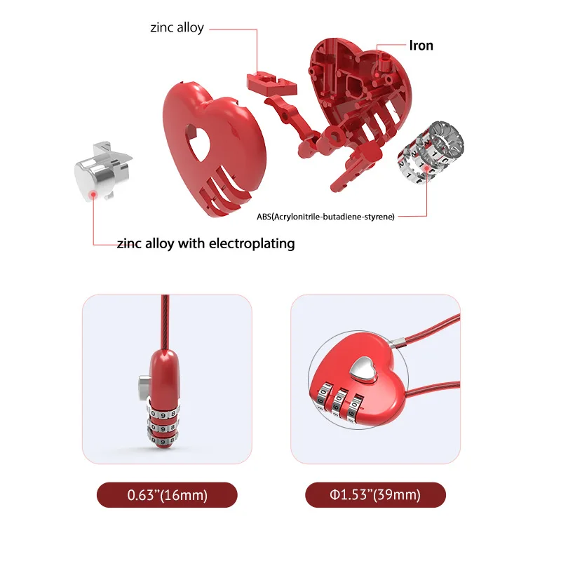 1Pcs 3 Dial Digit Password Love Shape Lock Wedding Gift Heart Style Password Code Padlock for Schoolbag Trolley Case Concentric