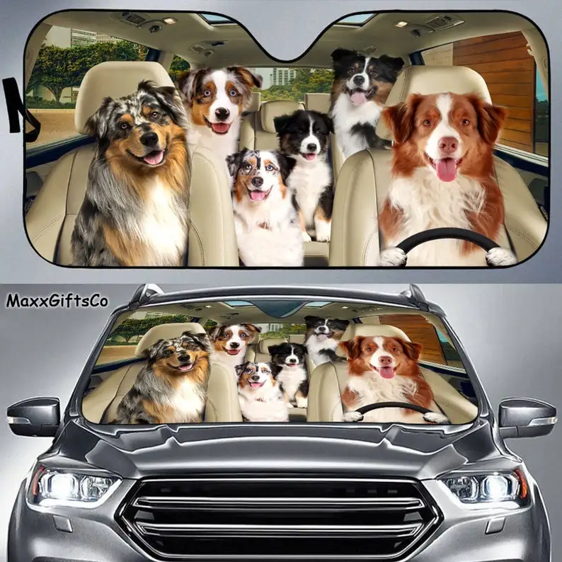 

Australian Shepherd Car Sun Shade, Dogs Windshield, Dogs Family Sunshade, Dog Car Accessories, Car Decoration, Gift For Dad, Mom