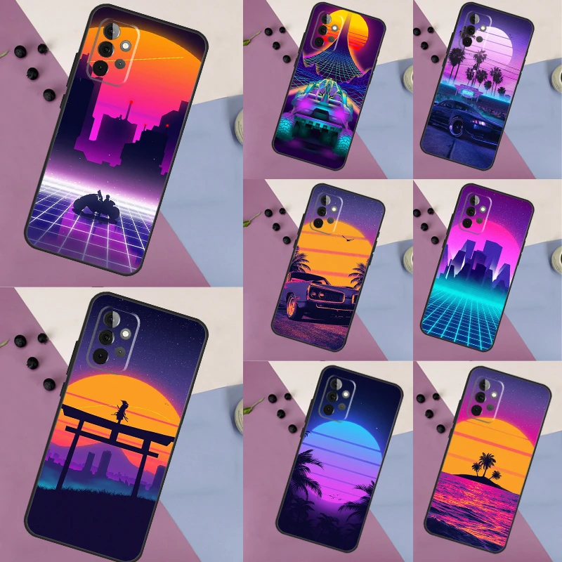 Synthwave 80's Retro Neon vaporwave Case For Samsung Galaxy A13 A33 A53 A73 A14 A24 A34 A54 A72 A52 A32 A22 A12 A51 A71 A15 A25