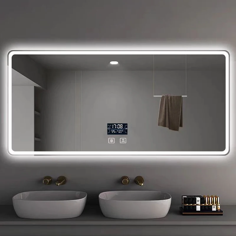 OEM Modern LED Smart Bathroom Mirrors Defogging Rectangle Intelligent Touch Dimming Backlit Miroir Frameless Bath Mirror