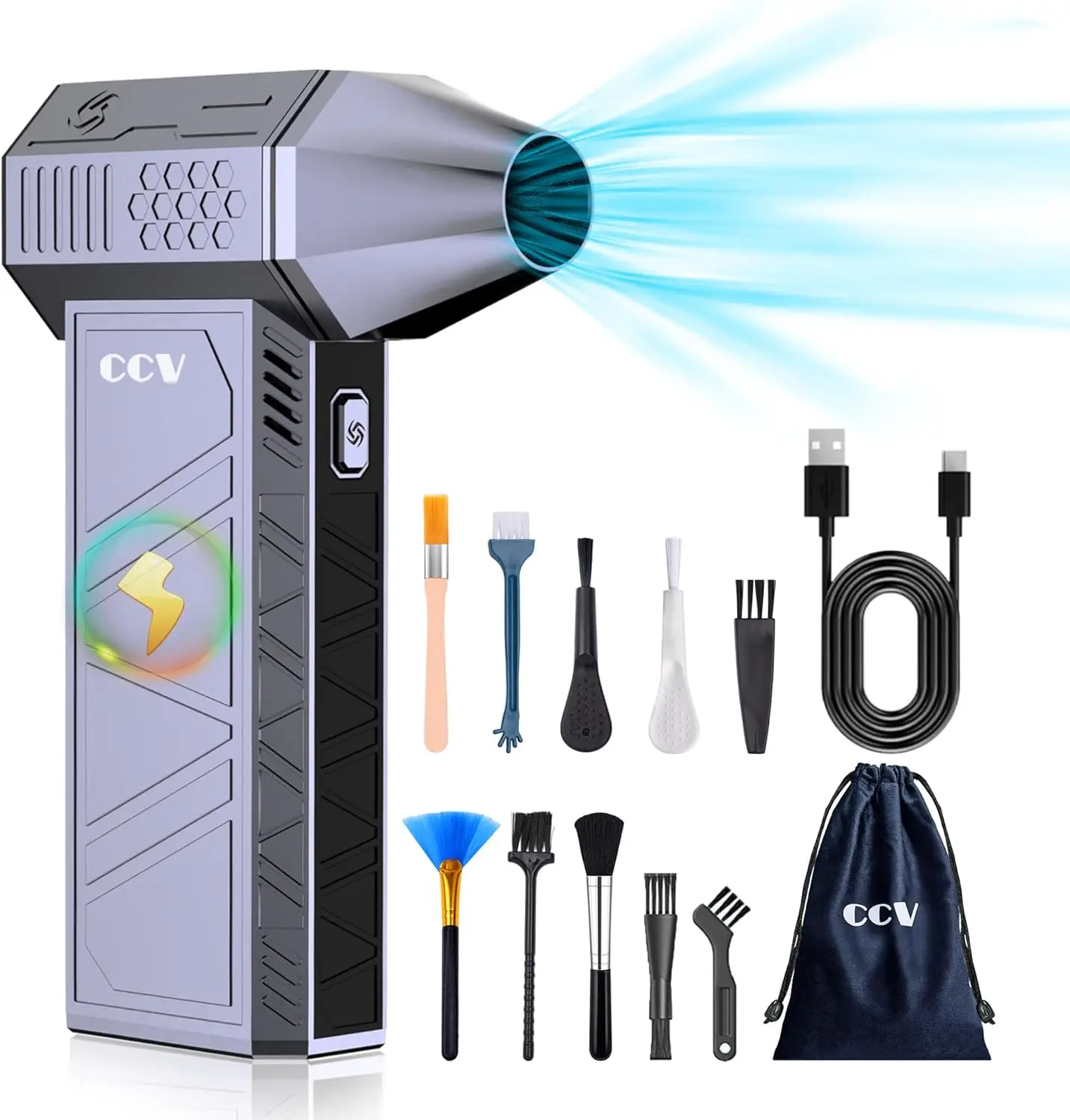 

150000RPM Electric Air Duster for Keyboard, PC, Car & Home - Rechargeable, Cordless with 3 Gears Adjustable (Pearl Blue)