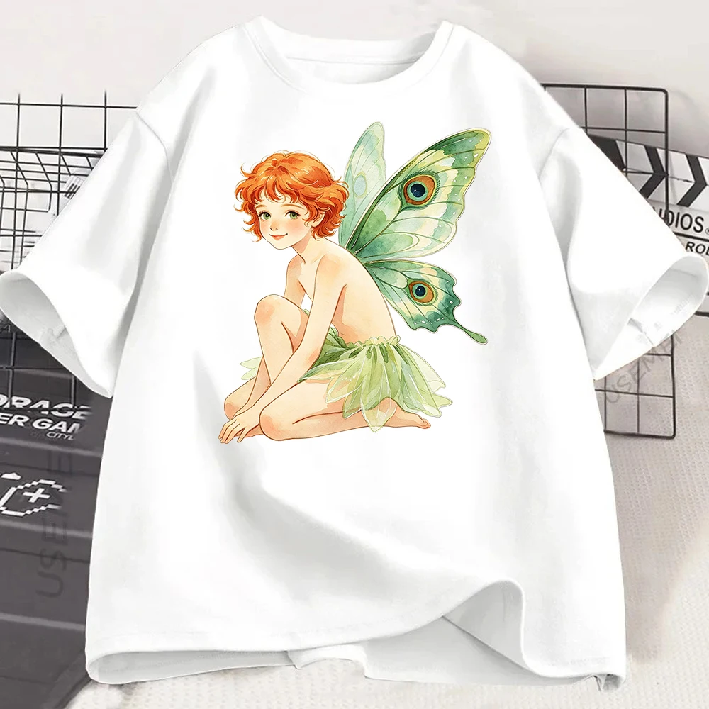 

Fairy Girl Graphic T Shirt Women Watercolor Butterfly Fairy Print Tee Kawaii Aesthetic Casual Short Sleeve Loose Top Y2k Top
