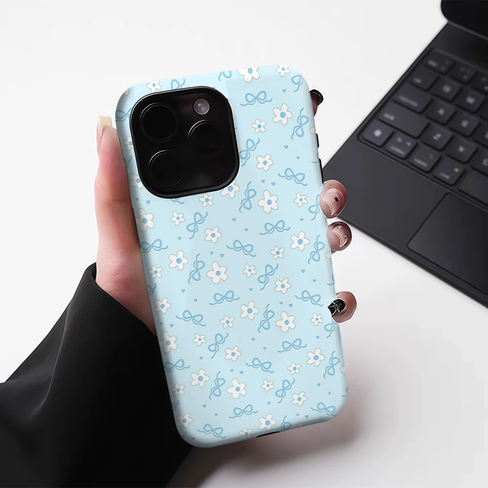 Fleur bleue IPhone17 doit pour la coque de téléphone magnétique pour IPhone 17 16 15 14 13 Pro Max Plus étui robuste simple Double couche