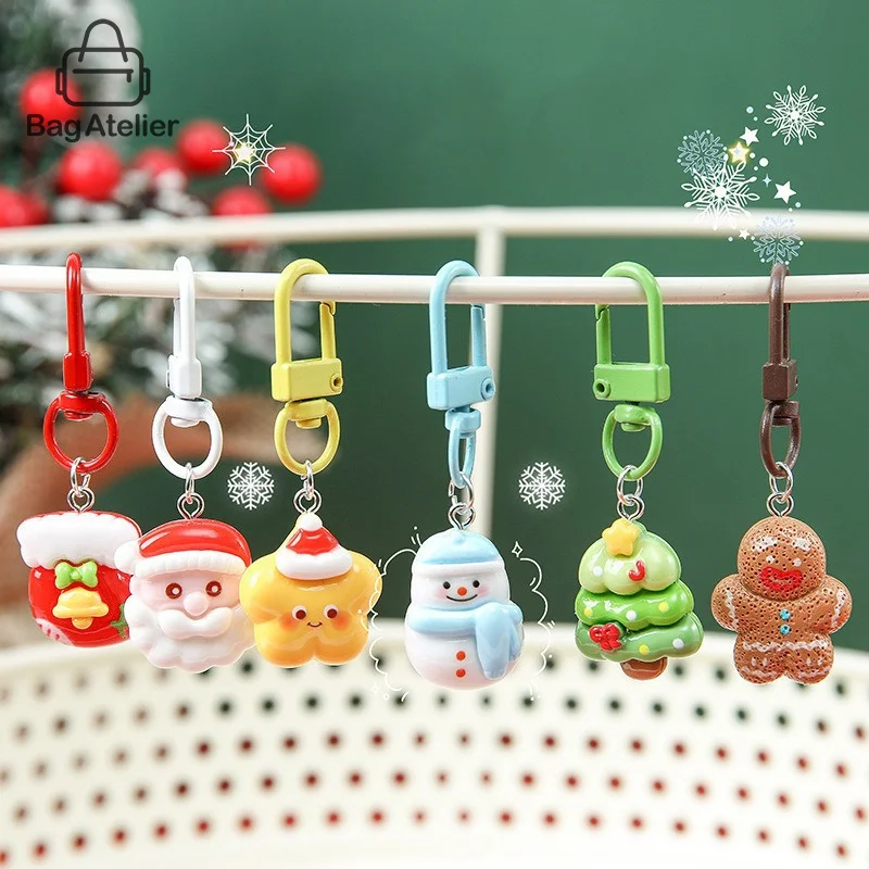 น่ารักคริสต์มาสเรซิ่นพวงกุญแจจี้ DIY การ์ตูน Santa Snowman พวงกุญแจร้อนขายกระเป๋า Charm กระเป๋าเป้สะพายหลังตกแต่งของขวัญ