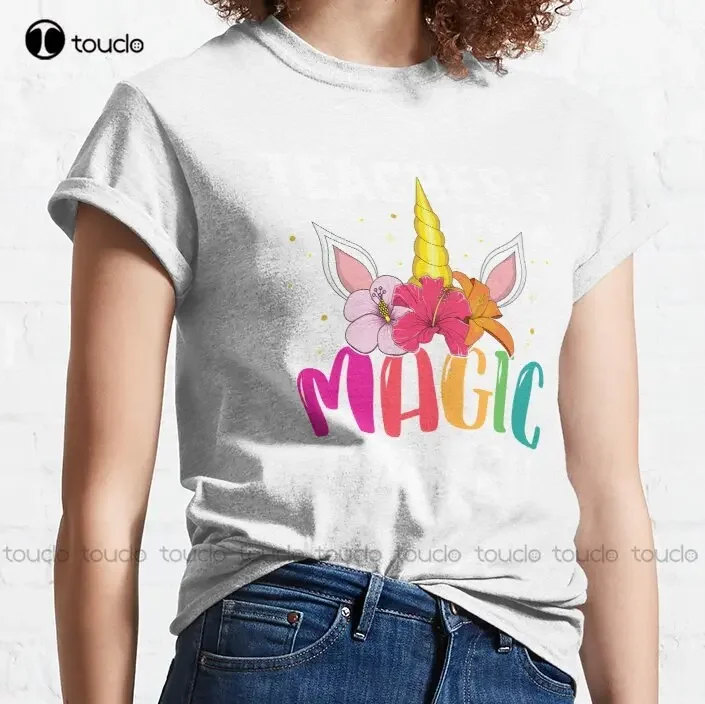 Teachers Make Magic Happen Back To School T-Shirt Unicorn Trending T-Shirt Dad Shirts Outdoor Simple Vintag Casual T Shirts New