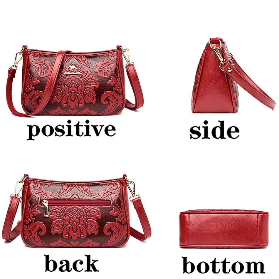 High Quality Soft Leather Women Shoulder Bag Trendy Floral Pattern Messenger Bags Women 2022 New Designer Handbags Wallets Sac