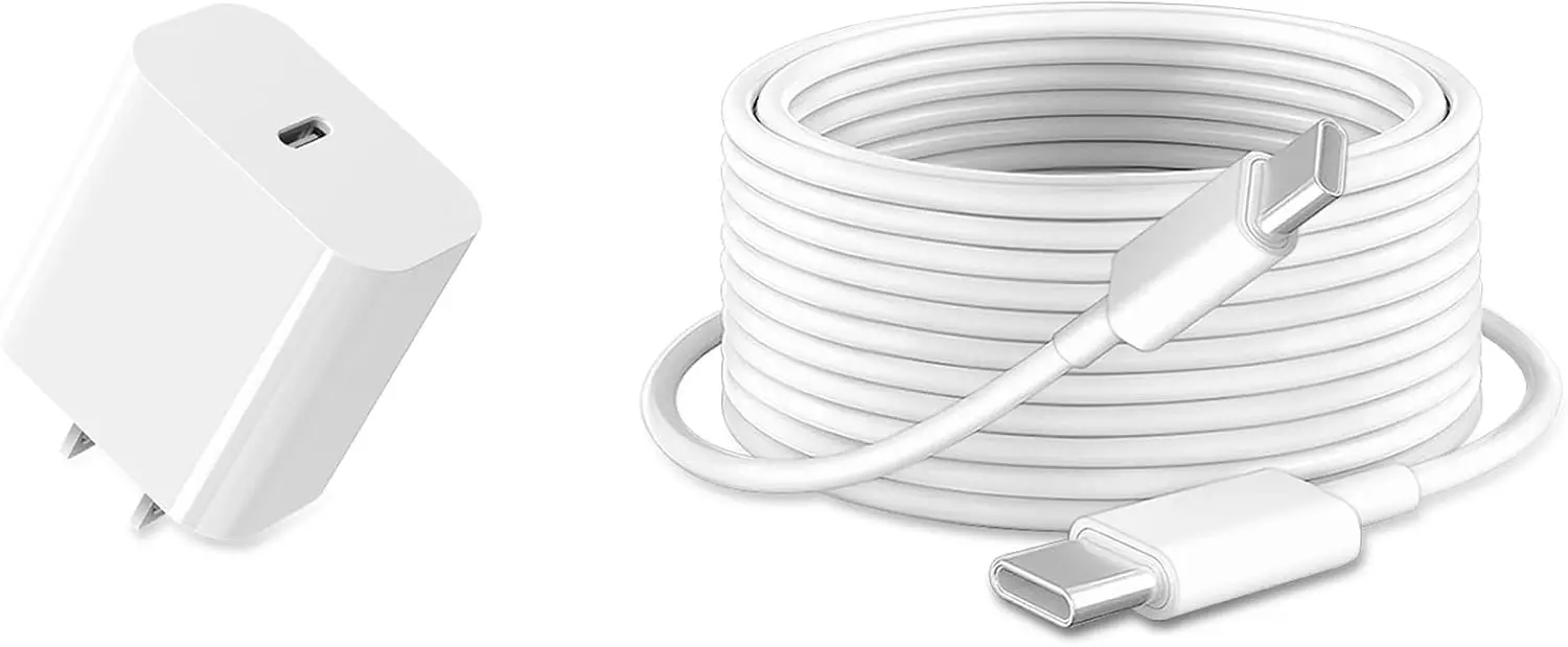 20W PD Fast Charger Block + 10ft USB C Cable for iPad Pro Air Mini, iPhone 17 16 15 Series, White