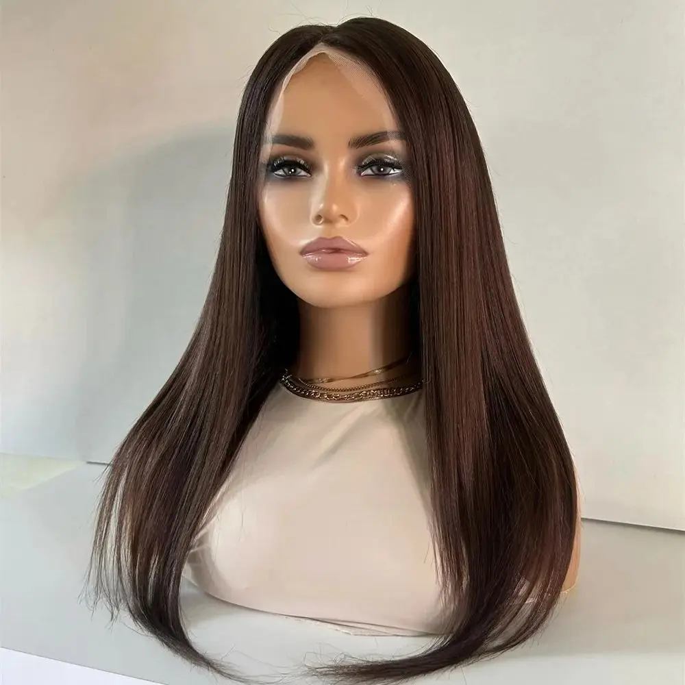 

Синтетический парик с кружевной передней частью, прямые волосы, парик из термостойкого волокна, 26 дюймов, темно-коричневый, для женщин, для косплея, повседневного использования, для вечеринок