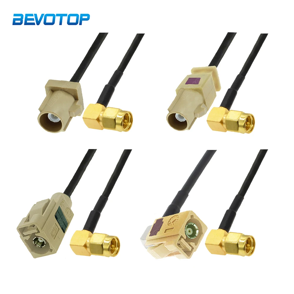 Beige RAL 1001 Fakra I Male/Female  to SMA Male Right Angle RG174 Pigtail Jumper RF Coaxial Extension Cord Adapter RF Coax Cable