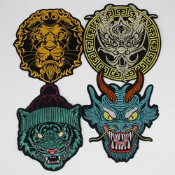 Dragon Embroidered Patch Tiger Head Badge Parches for Jacket Punk Clothes Iron on Accessories