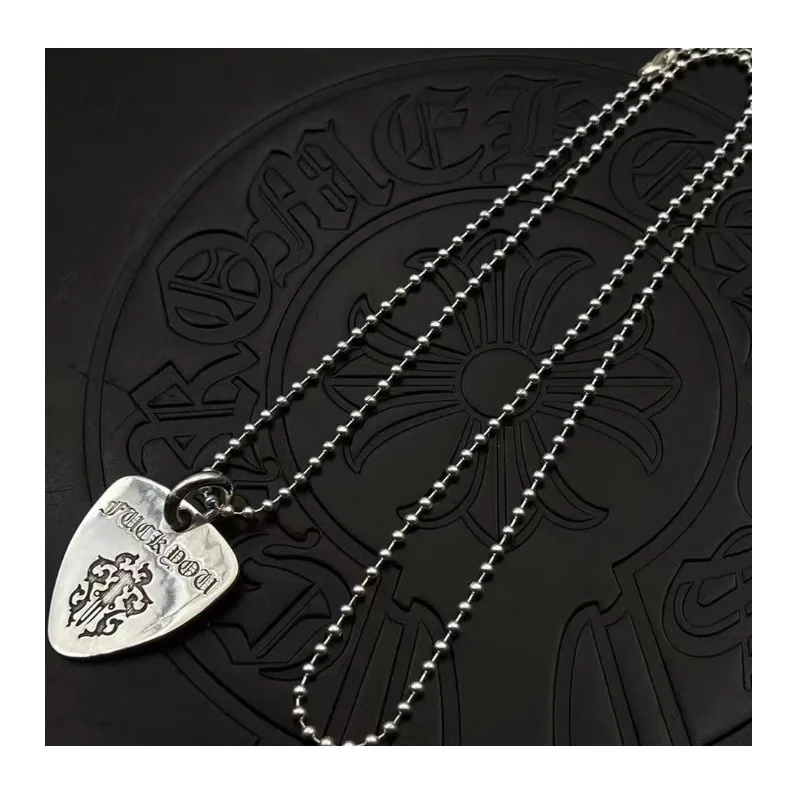 Tide Guitar Pick Pendant Army Dog Tag Cross Thai Silver Vintage Sweater Chain Premium Autumn and Winter