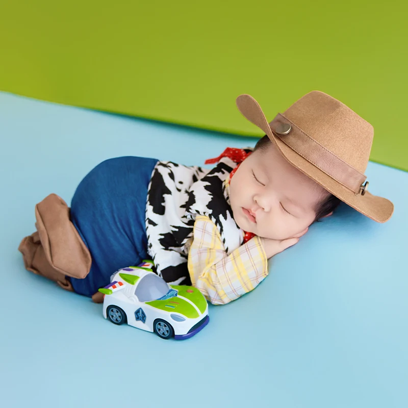 Newborn Cowboy Photography Outfit Set Baby Boy Plaid Shirt Pants Hat Bandana Boots Props 0‑1M Infant Studio Photo Shoot Costume