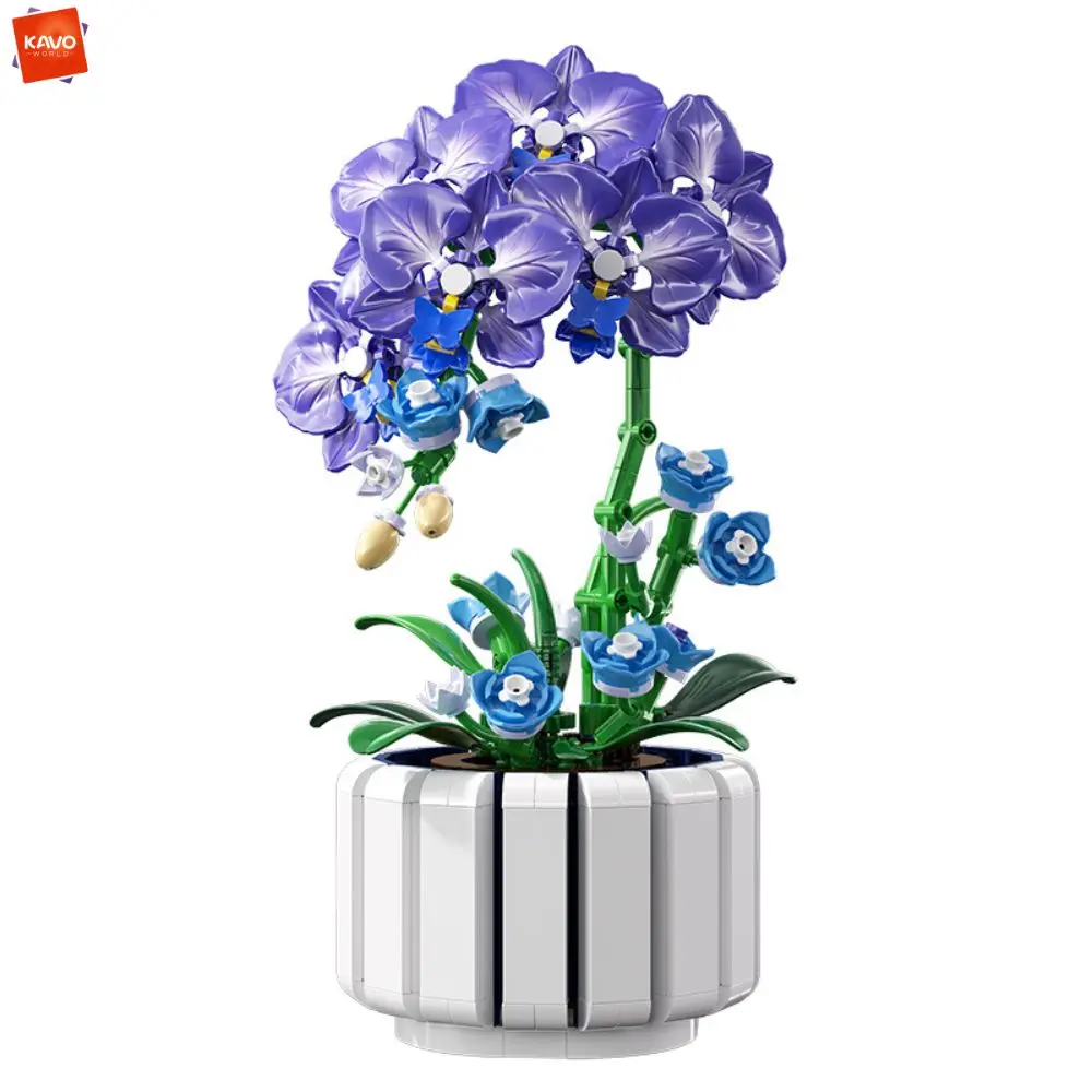KAVOWORLD 627PCS Paarse Vlinderorchidee Bouwstenen Simulatie Phalaenopsis Bloempot Steentjes Creatieve Cadeaus voor het Gezin