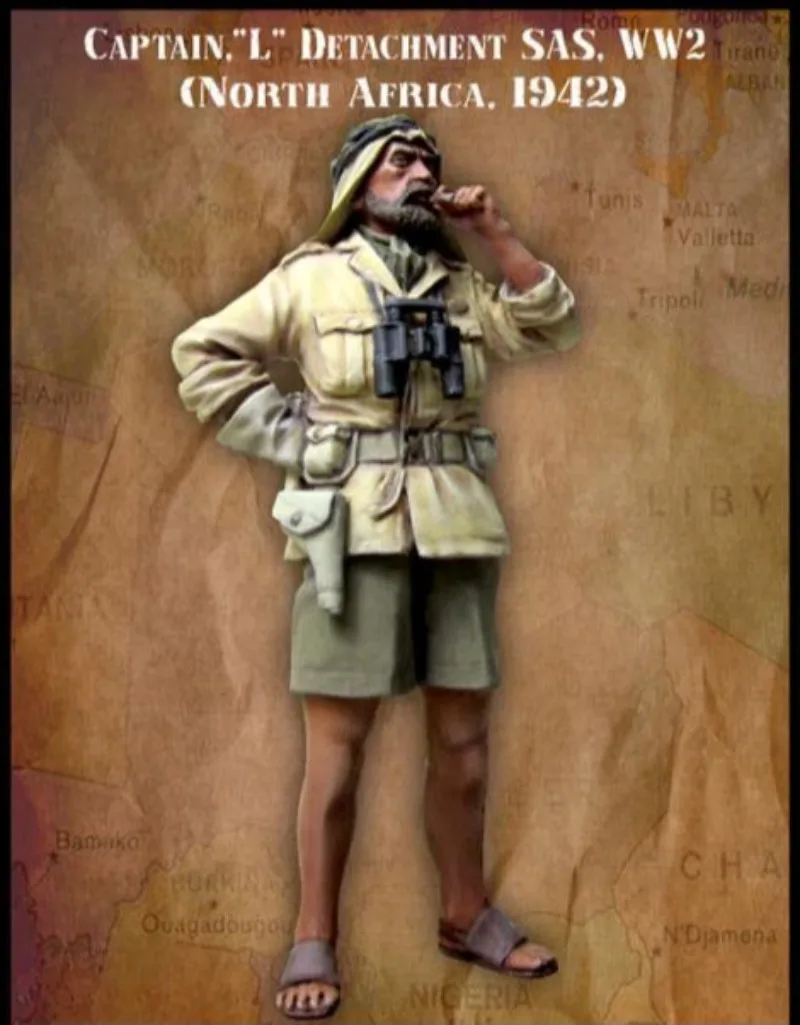 Maßstab 1:35, Druckgussharzfigur, zusammengebauter Modellbausatz, britischer SAS-Kapitän, Nordafrika, Miniatur-Soldat, unmontiert, unbemalt