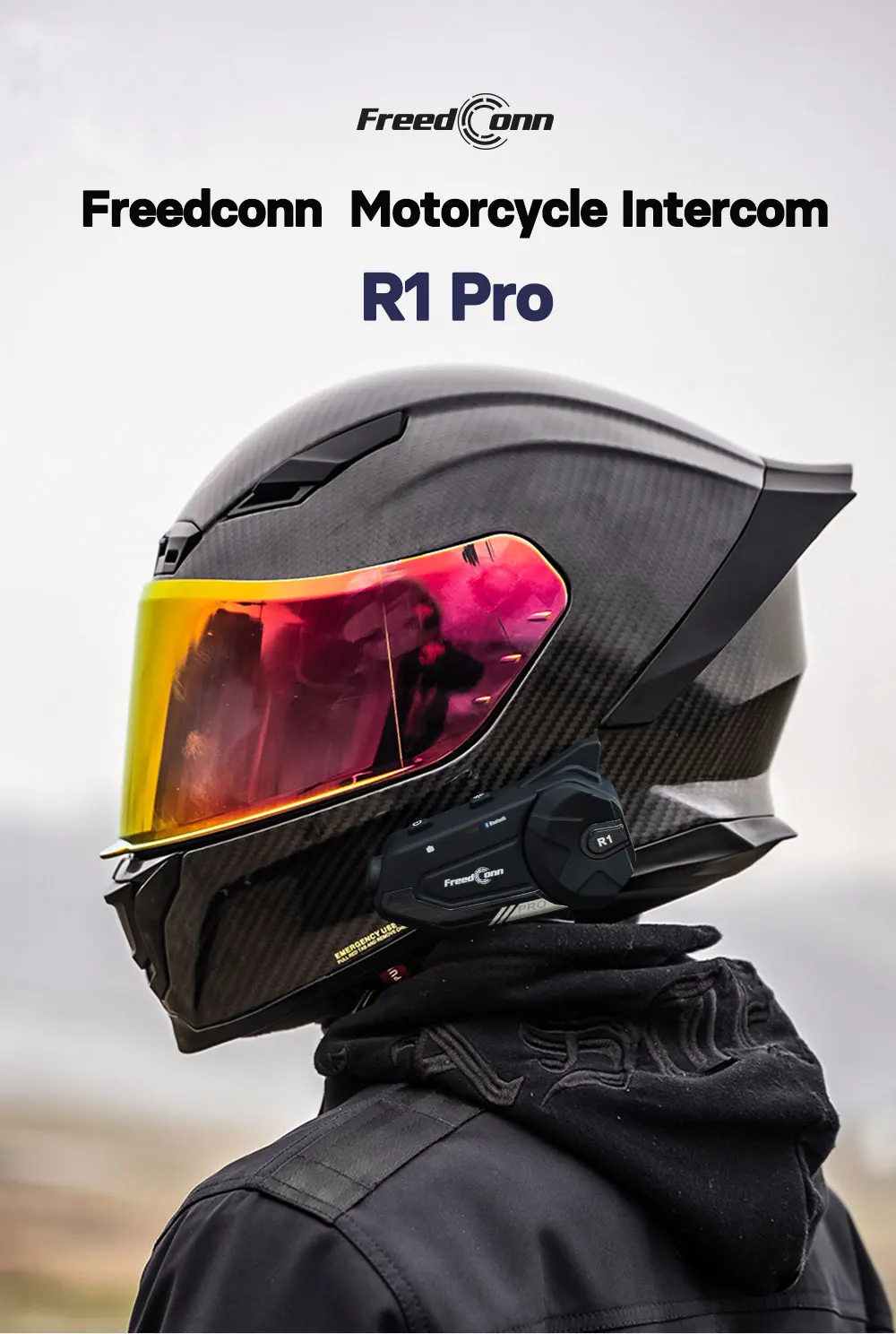 Freedconn r1 pro bluetooth motocicleta interfone capacete fone de