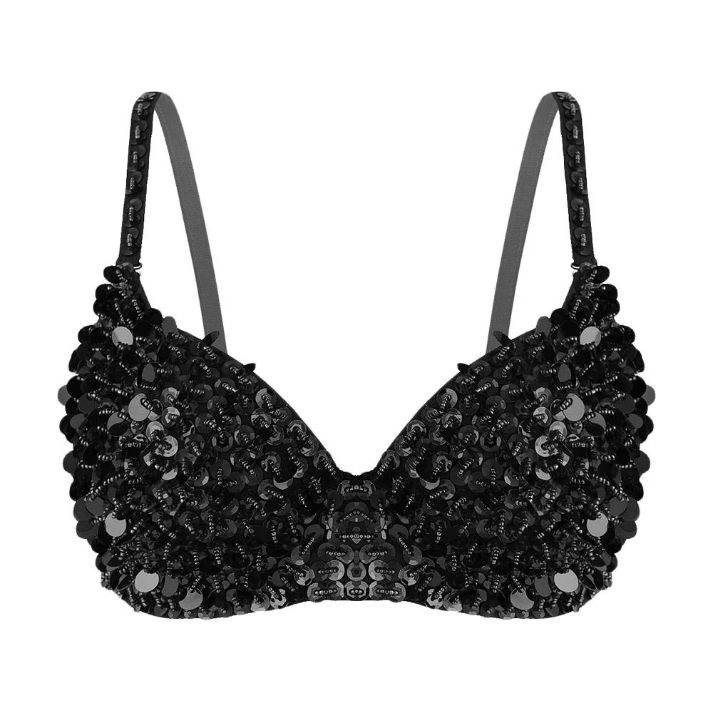 

Очаровательный бюстгальтер-бюстье для танца живота с блестками и бисером, блестящий топ для выступлений на сцене, блестящие костюмы для шоу, женские костюмы