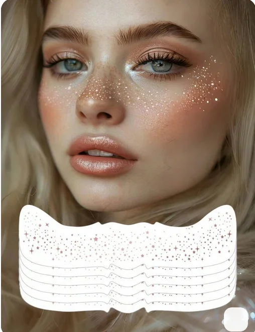 6 Sheets Colorful Freckles Face Tattoo Holographic Stickers Freckle Tattoo Heart Glitter Stickers Waterproof Temp Tattoos