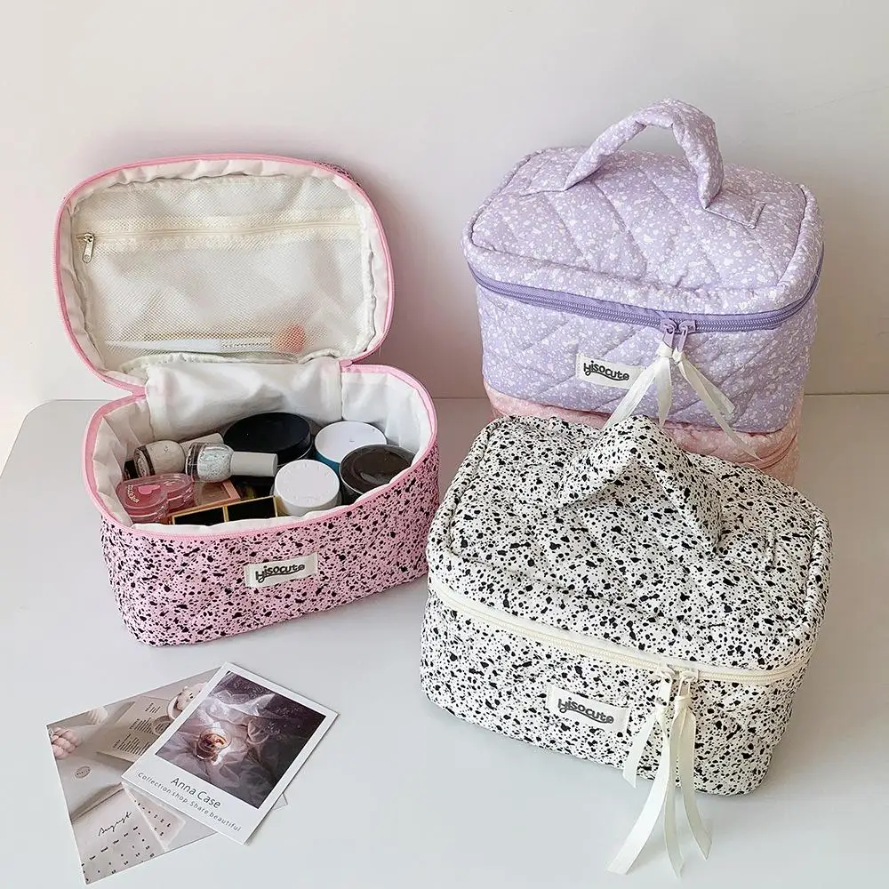 

Puffy Toiletry Bag for Women Quilted with Handle Makeup Bag Ink Splash Large Cosmetic Bags
