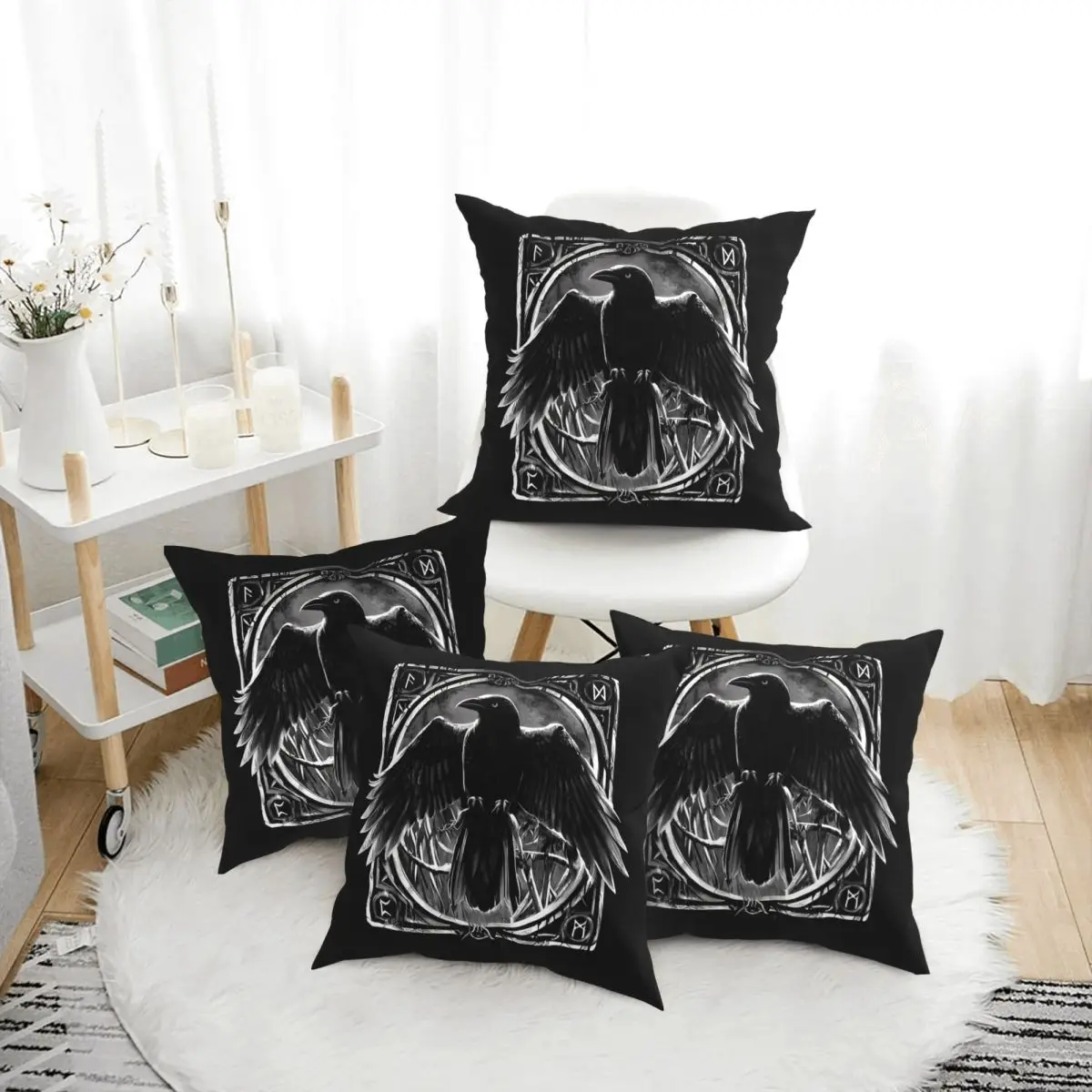 

Odin's Watcher Yggdrasil Raven 4pcs Square Pillowcase Pillow Cover Cushion Zip Decorative Comfort Throw Pillow for Home Sofa