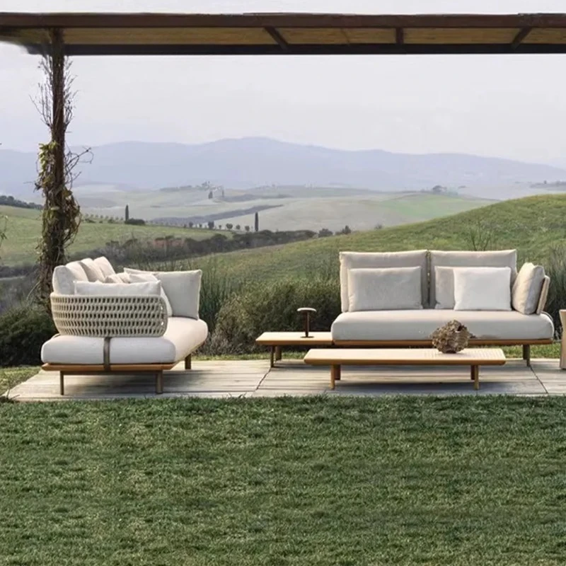 

Customized Nordic Outdoor Sofa Courtyard Villa Leisure Lazy Sofa Coffee Table Rainproof Outdoor Garden Rattan Sofa