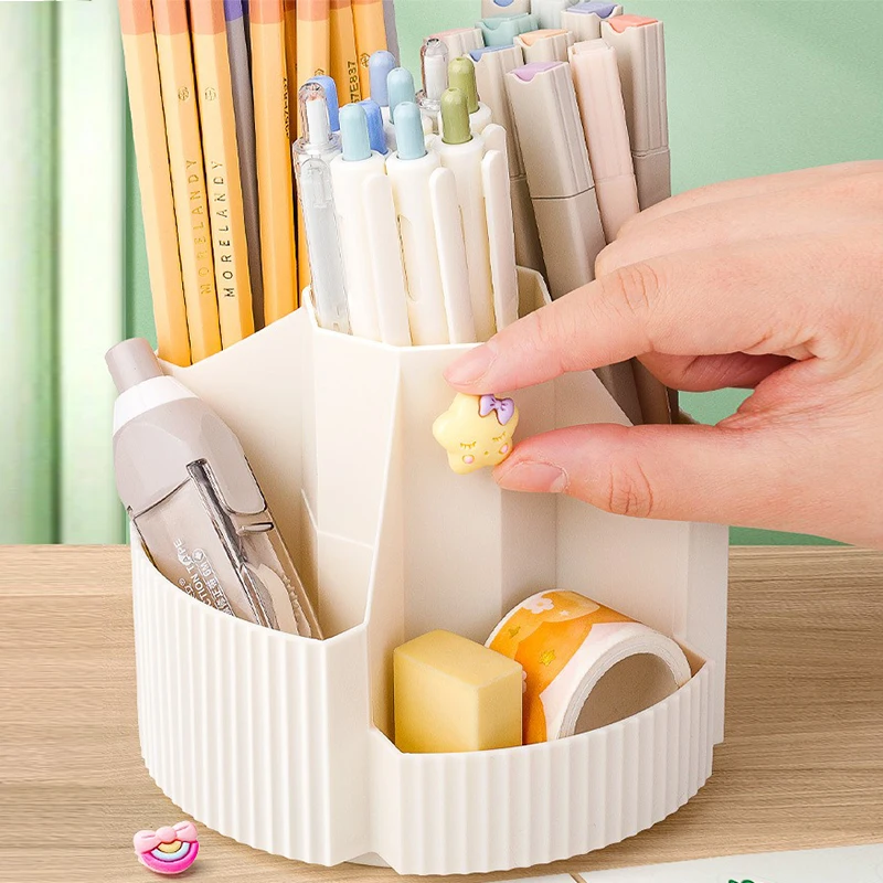 5 Slots Stationery Storage Box 360 Degree Rotating Cute Pencil Cup Pot Desktop Stationery Organizer for Home Office School