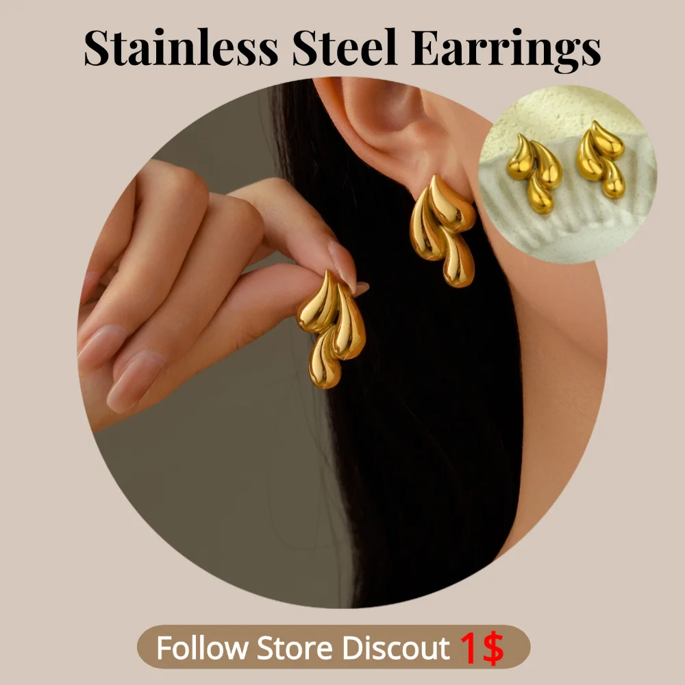 Stainless Steel Hollow Water Drop Earrings Plated 18k Gold Non Tarnish Waterproof Trendy Fashion Jewelry Earrings For Wome Gift