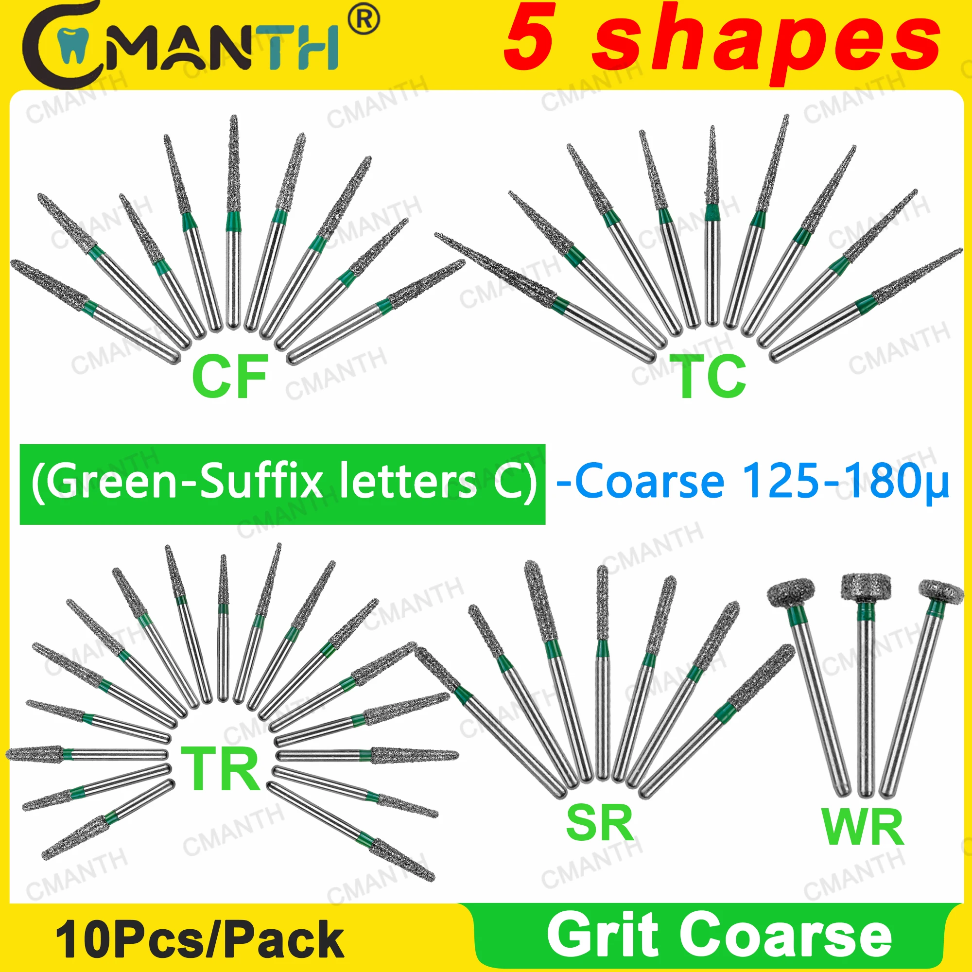 Dental Diamond Bur FG 1.6mm Dentistry Bur Drill Grit Coarse Green For High Speed Handpiece Polishing Teeth Whitening Tools 10Pcs