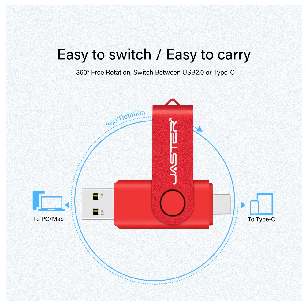 TYPE-C USB 3.0-Flash-Laufwerk 64 GB Hochgeschwindigkeits-Stick für Android-Telefon Kostenloser Schlüssel Chian Memory Stick Schwarz Rot OTG Pendrive 32 GB