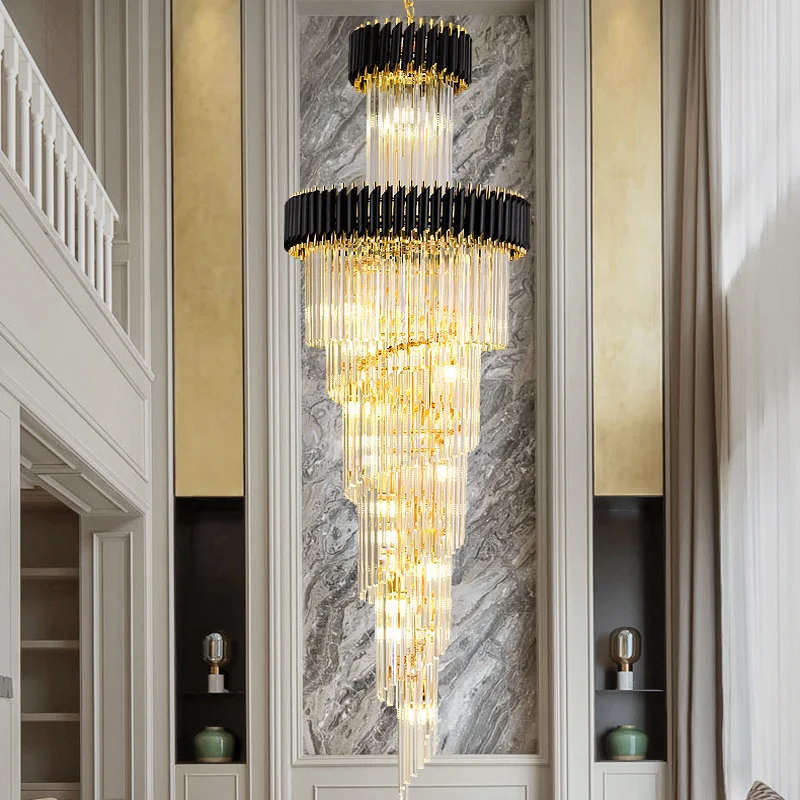 

Luxury Staircase Crystal Chandelier Ceiling Pendant Light Fixture Villa Lobby Living Room Long Hang Lights Home Decor