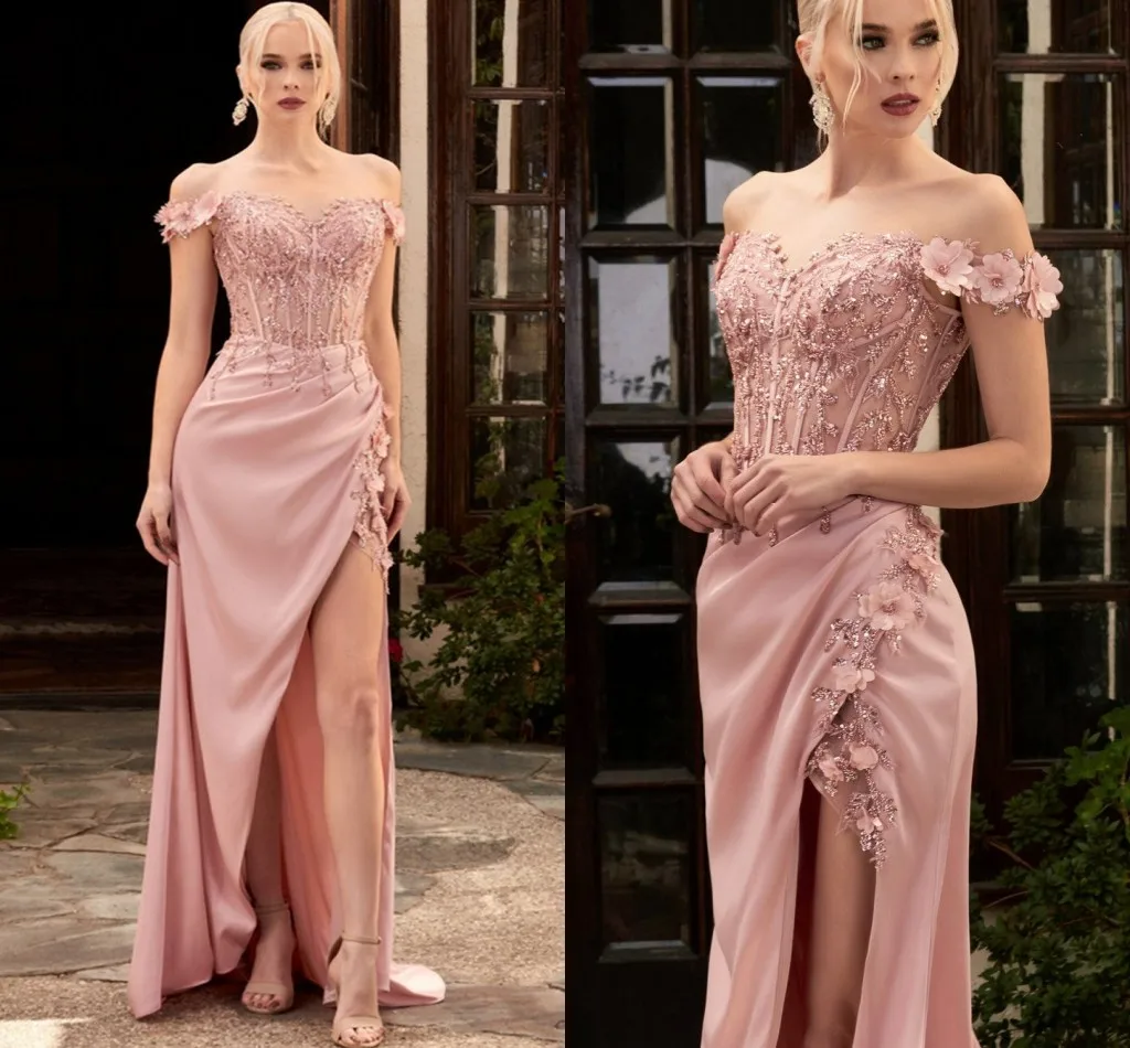 

Pink Long Evening Dresses 2024 Sexy Off The Shoulder Lace Embroidery Flowers Prom Party Gowns Robe De Soiree Vestidos Longo