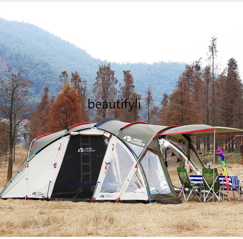 Outdoor Camping Camping Windproof and Rainproof Double-Layer Multi-Person Oversized Space Park Camp Tent