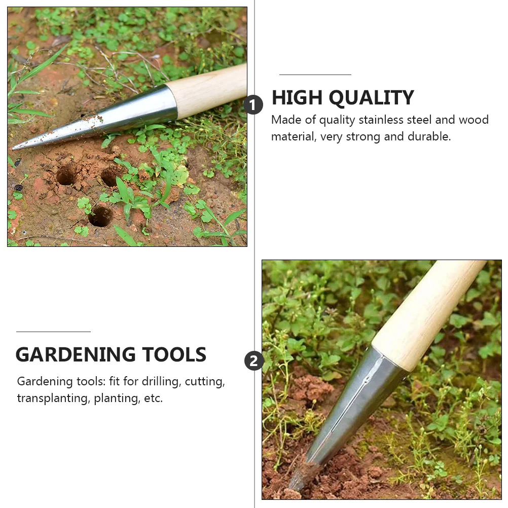

Stainless Steel Dibbler Wooden Handle Professional Planting Bulb Gardening Tool Transplanting Cultivation Hole Punch Seed