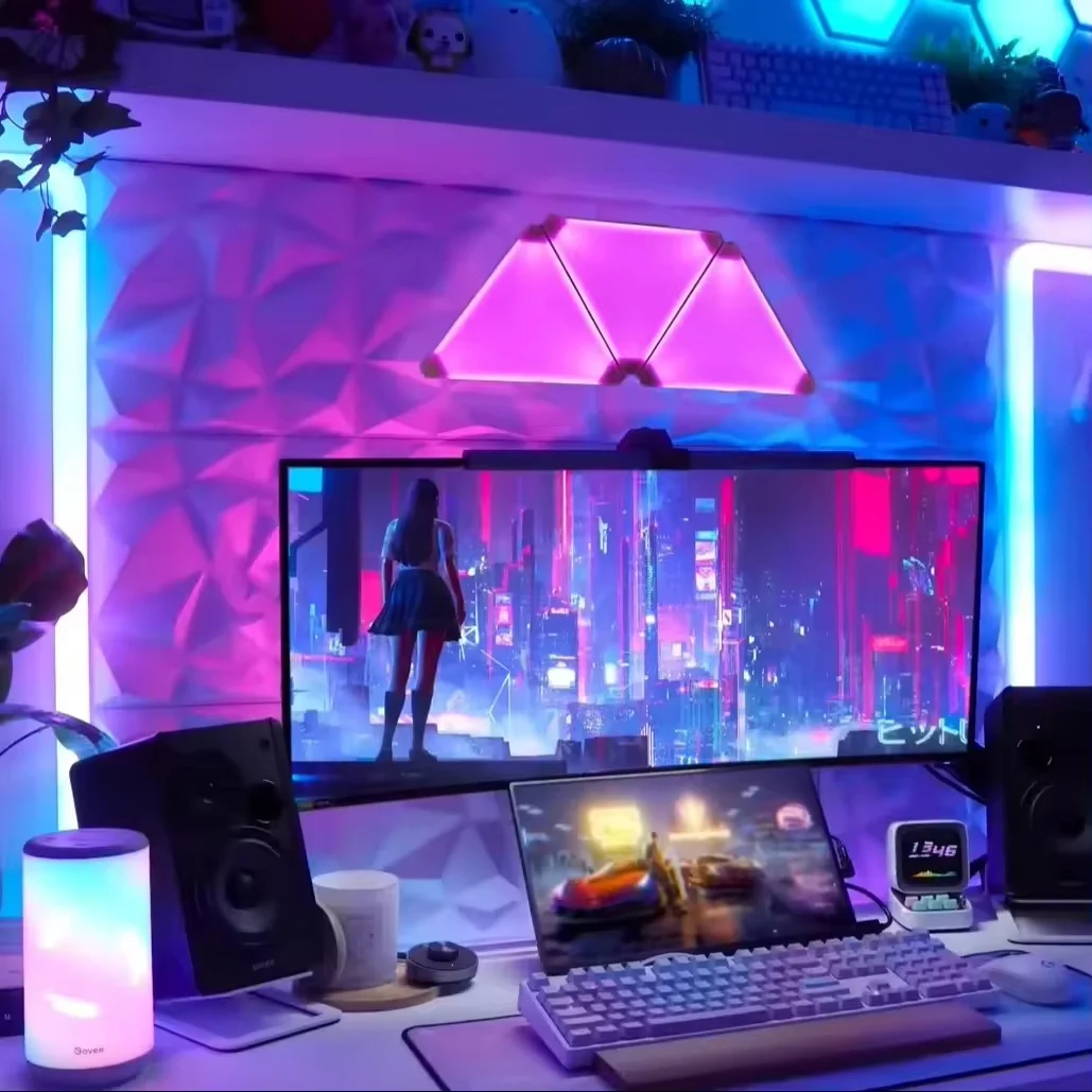 

WIFI 5V LED Wall Lights for Gaming Creative USB ABS Quantum Atmosphere Triangle Lamps App for Bedroom Decor Wall Switch