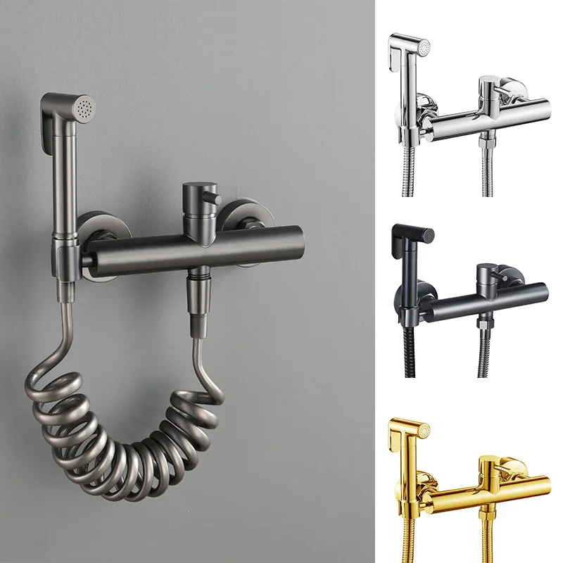 

Brushed Gold Toilet Bidet Faucet Hot and Cold Black Toilet Sprayer Kit Brass Hand-Held Grey Toilet Faucet Sprayer Shower Head